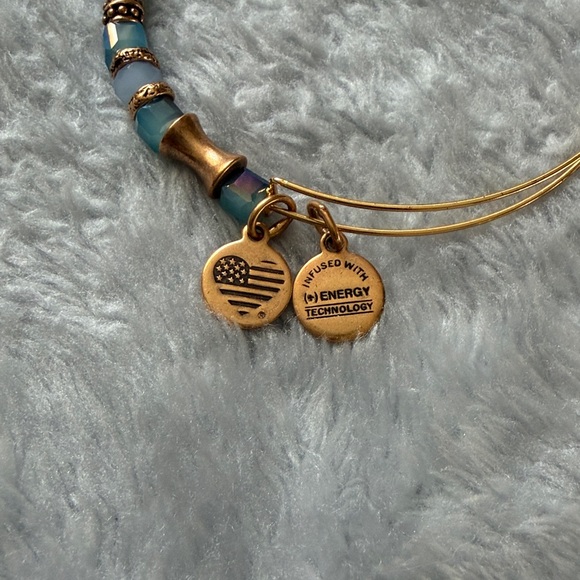 Alex and Ani Blue and Copper Colored Beaded Bangle Bracelet - Picture 4 of 4